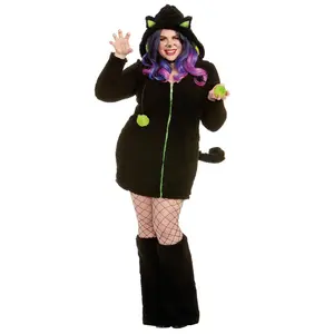 Plus Size Fuzzy Black Cat Costume
