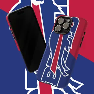 Gravitiq, Buffalo Gridiron Bold Letter Graphic Red Blue Split Design, MagSafe Tough Phone Case, American Football Fan Phone Cover, Shockproof Protective Case, Gift For Him Her