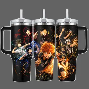 Haikyuu Volleyball Kings Karasuno Nekoma Anime Tumbler Cup, Team Battle Full Wrap Stainless Steel Insulated Tumbler 20oz/40oz With Straw Lid Included, 40oz Handle Option
