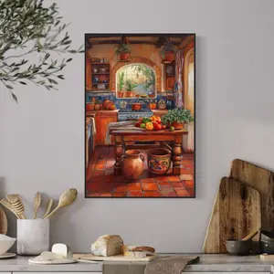 Mexican Kitchen Poster – Rustic Dining Room Wall Art, Colorful Spanish Style Print for Cozy Farmhouse or Hacienda Home, Room Decor, Unframed, 5 Size, 8x12 to 27x40 inch