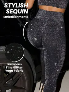 Stylish Sequin Embellishments & Luminous Fine Glitter Fabric Spring Yoga Pants for Enhanced Style and Sparkle No Warranty Included  shorts