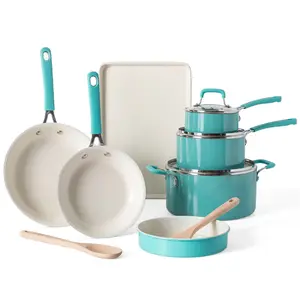 Charlemont Everyday 12-Piece Aluminum Cookware Set, Teal, Ideal for Everyday Cooking