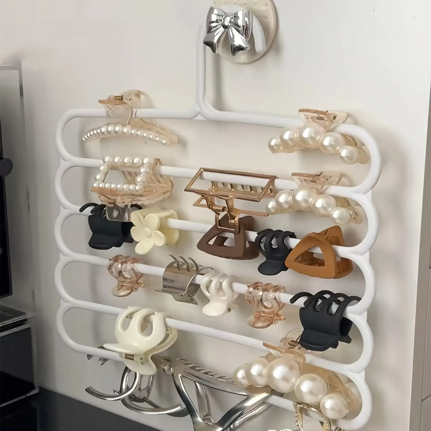 Large Capacity Wall-Mounted Hanging Hair Accessory Organizer, Multi-Functional Hanger for Clips & Headbands, Durable Plastic, Sleek Design, Space Saving Hanger, Multifunctional Hanger