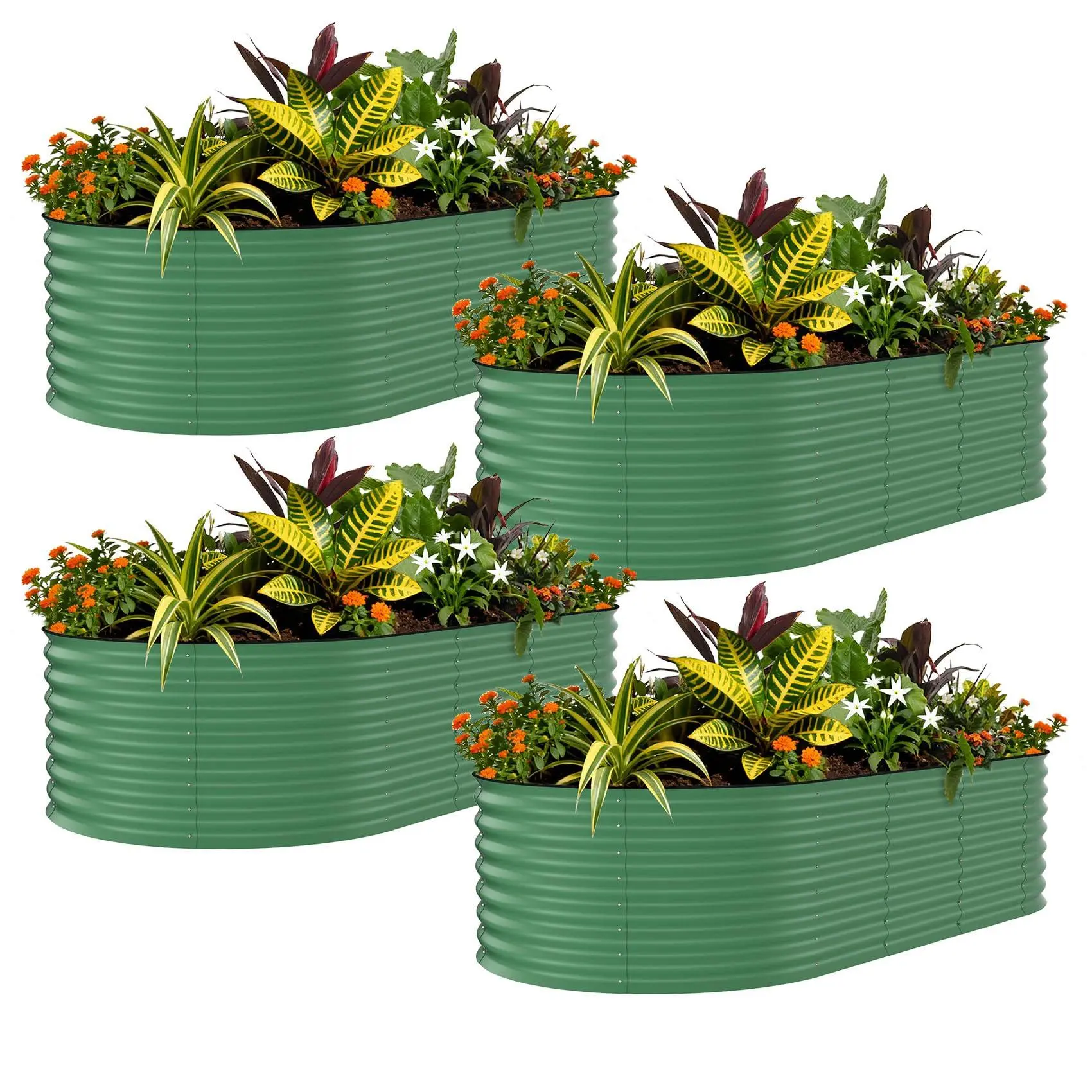 4 Pack Galvanized Raised Garden Bed, 8x2x1.5 ft Metal Planter Box for Flowers Vegetables, Rust-Resistant Raised Garden Beds for Gardening, Easy Assembly Outdoor Garden Box & Planters, Green
