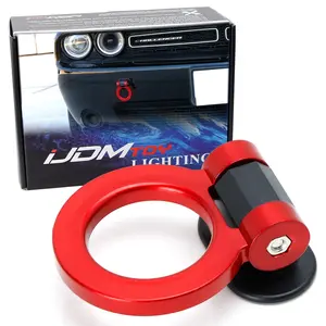 iJDMTOY Red Universal Ring Track Racing Style Tow Hook Aesthetic Decoration Kit For Any Car SUV Truck (Not Functional, Decorative Purpose ONLY)