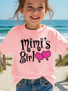 Toddler Kids "Mimi's Girl" T-Shirt with Pink Hearts - Cute Family Love Graphic Tee for Girls - Casual Short Sleeve Cotton Top for Beach & Daily Wear