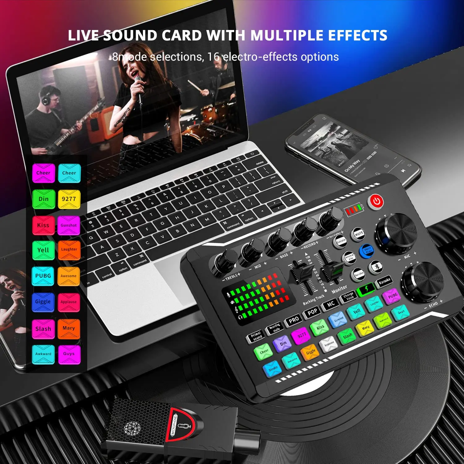 F998 Live Sound Card Podcast Equipment Bundle,Smartphone Wireless