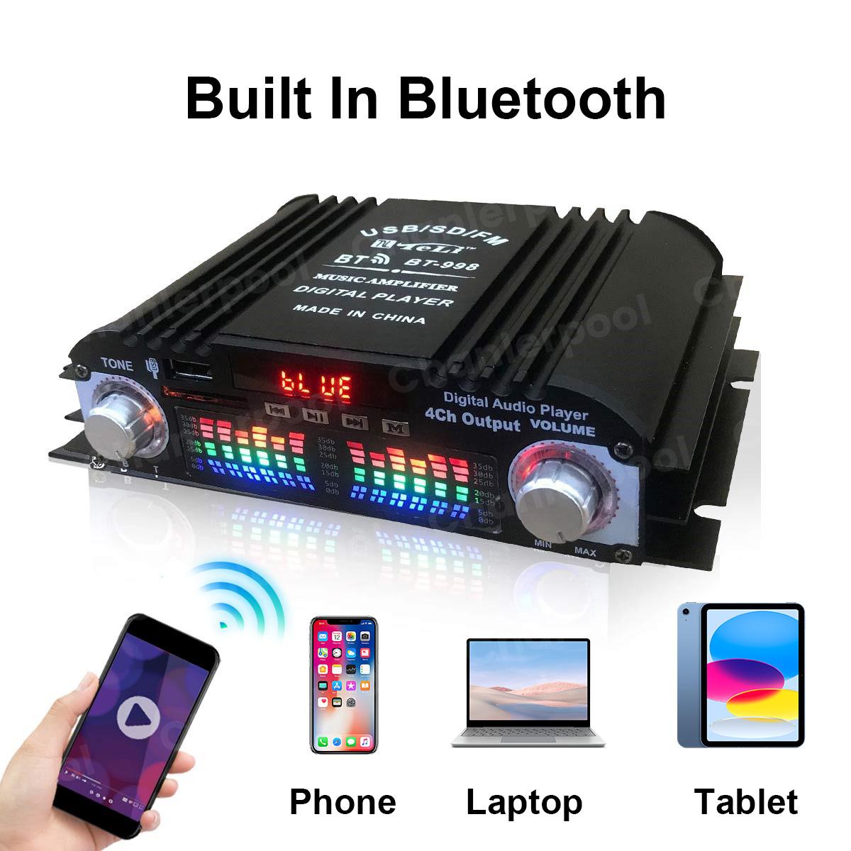 1600W Peak Power HiFi Sound Amplifier Digital 4 Channel Audio Amplifier Bluetooth Karaoke Player FM Radio Support Remote Control 1600W Peak Power HiFi Sound Amplifier Digital 4 Channel Audio Amplifier Bluetooth Karaoke Player FM Radio Support Remote Control