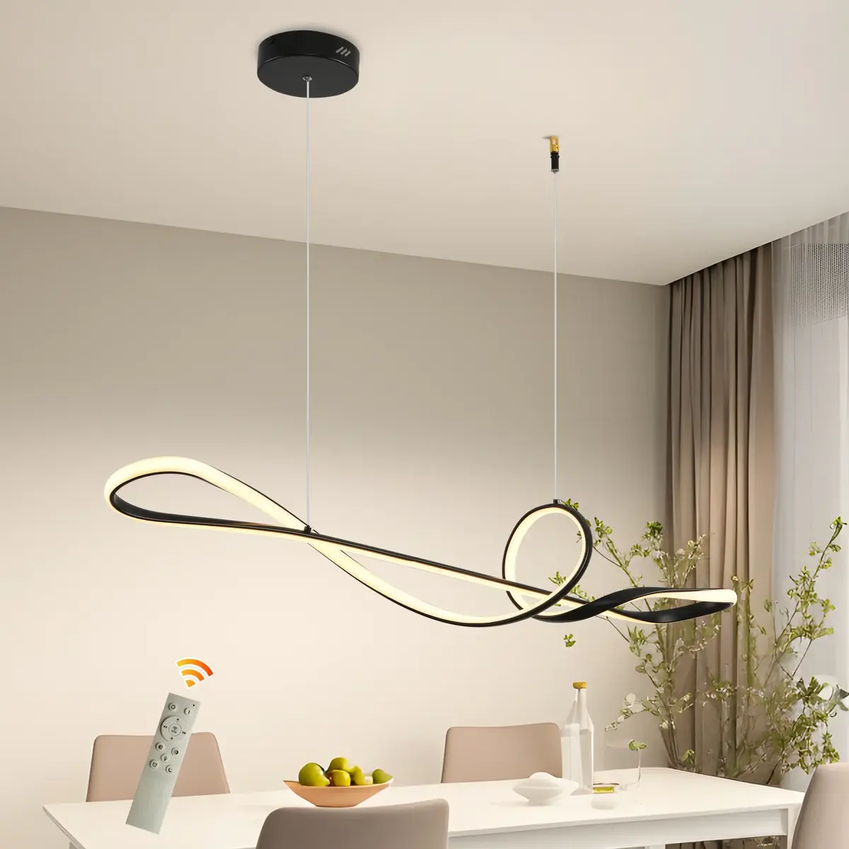 Garwarm Modern Pendant Lights Kitchen Island,43.5in Dining Chandeliers Over Table,Black Chandeliers for Dining Room,Adjustable Dining Room Chandeliers,Black Pendant Lights 45W