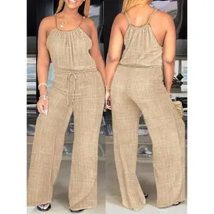 Print Off-Shoulder Sleeveless Jumpsuit with Pockets - Women's Regular Fit Straight Leg Non-Stretch Casual Attire, Machine Washable for Spring Summer Fall, Summer Fashion, Relaxed Elegance Womenswear Overalls