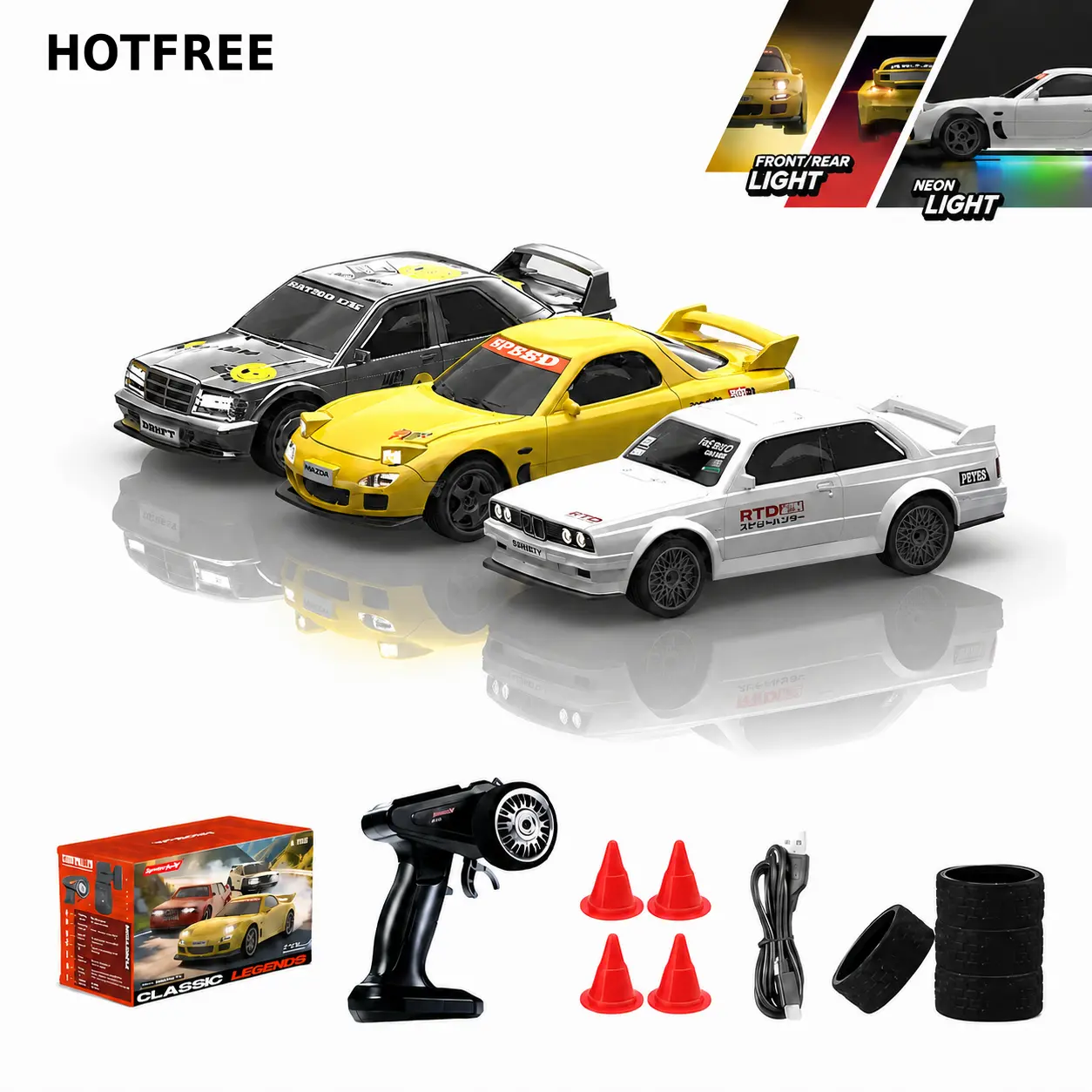 Hotfree 1/43 Scale Miniature RC Car, 4WD High-Speed Remote Control Classic Legends Model, Adjustable Underglow Lights, 2.4GHz Full-Proportional Control, USB Rechargeable Racing Toy for 6-8 Years Kids & Boyfriends, Stress Relief Desktop Gift