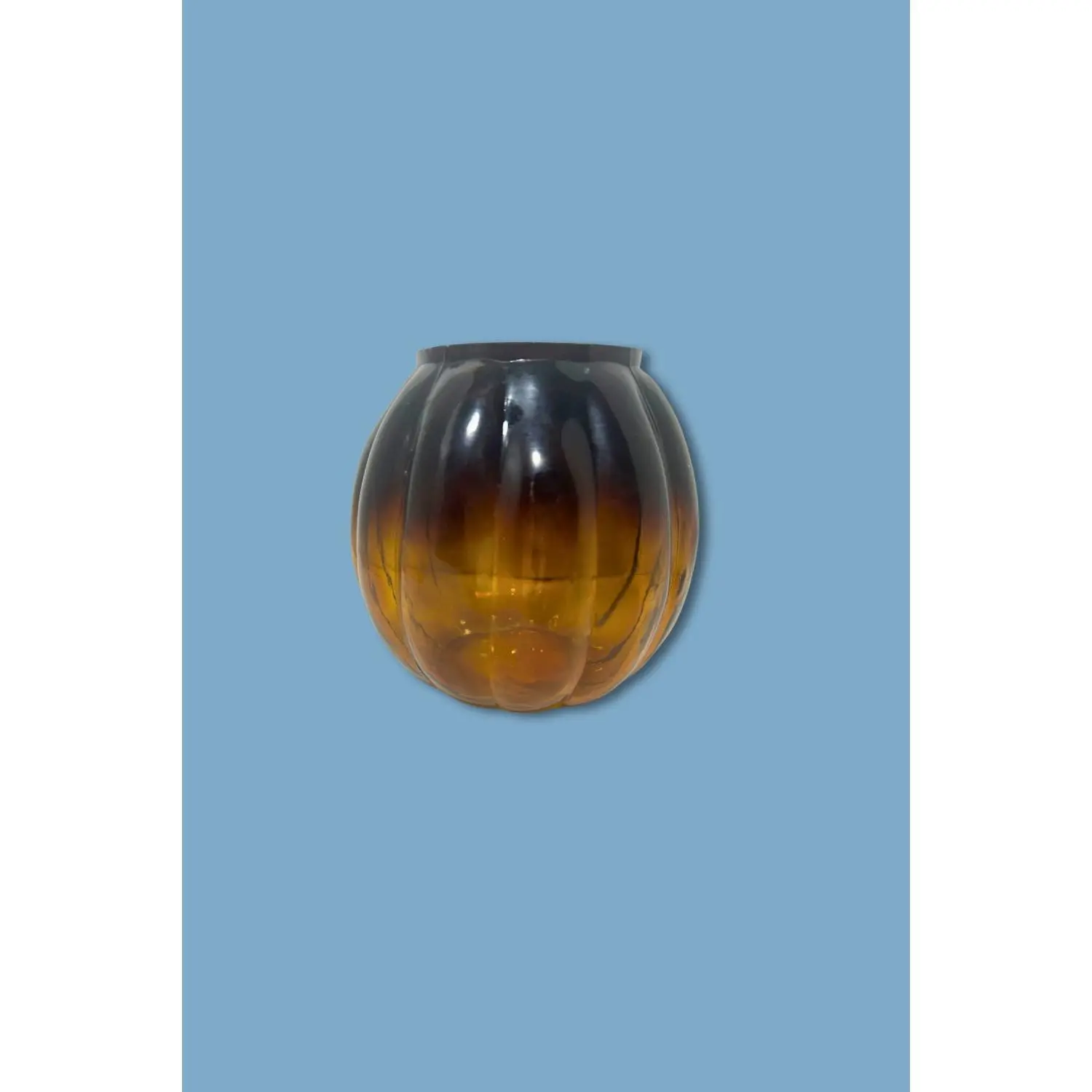 Vintage Amber Glass Pumpkin Candy Jar (Base Only) — Ribbed Molded Glass, 1970s–90s, Anchor Hocking-Style