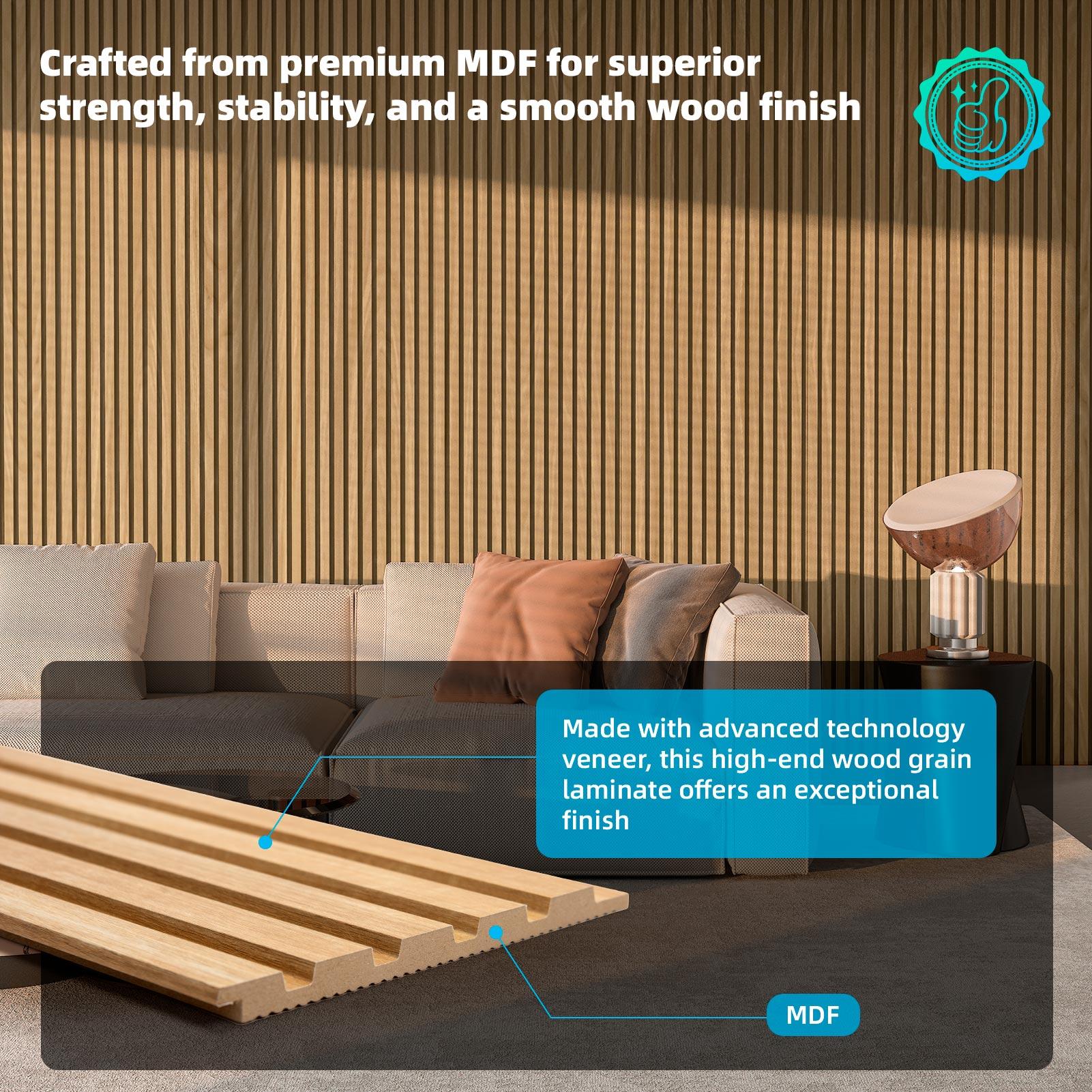 【New】Art3d  6-Pack 3D Textured MDF Wood Slat Wall Panels, 94.6" x 7.4", Covers 28.91 Sq.Ft., DIY Interior Wall & Ceiling Decor Panels