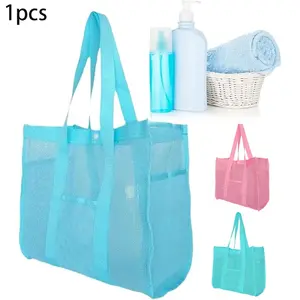 1Pcs Spring Summer Mesh Storage Bag, Breathable Large Capacity Beach Tote Bag, Multiple Colors Available, Modern Portable Organizer for Shampoo, Cosmetics and Daily Toiletries, Universal for Home, Outdoor and Travel Use
