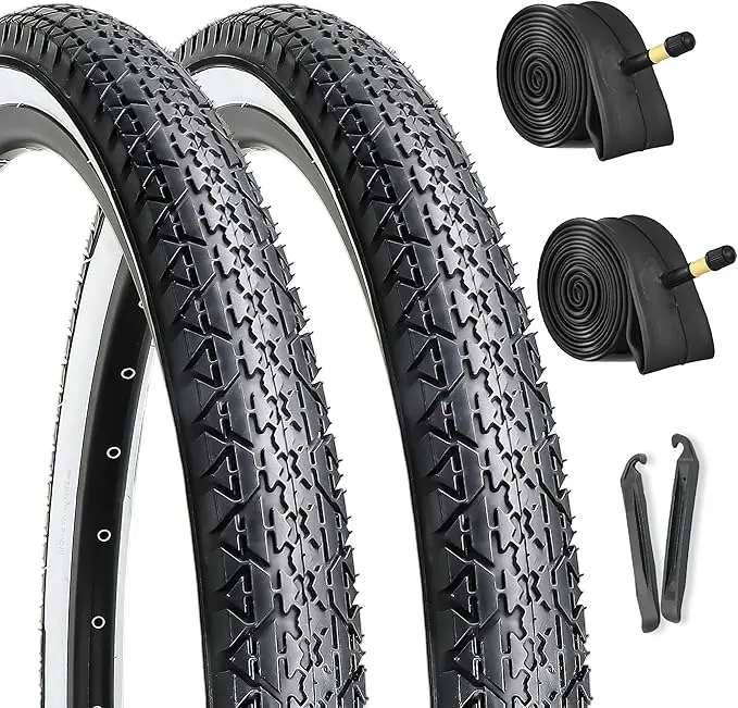Hycline 26x2.125 Leisure Cruiser Bike Tires Set, 2-Pack Premium Butyl Rubber Puncture-Resistant Folding Tires with Tread & White Side Wall for Laid Back Pedaling on City Streets, Beach Cruisers, Control, Leisure Tire