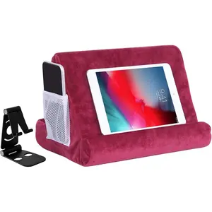 2 count Multi-Angle Tablet Holder Cushion Stand with Net Pocket & Black Color Phone Stands Upgraded Tablet Pad Support for Phone,Pad,Books ( WineRed )