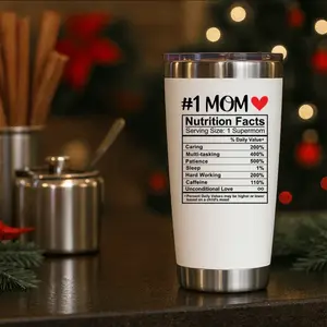 Mom Funny WhiteTumbler-Mom Nutrition Facts 20oz Cup ,PerfectChristmas & Thanksgiving Gift for Dad, HumorousMom Gift ldea Insulated Travel DrinkwareBeverage Coffee Bottles Lightweight