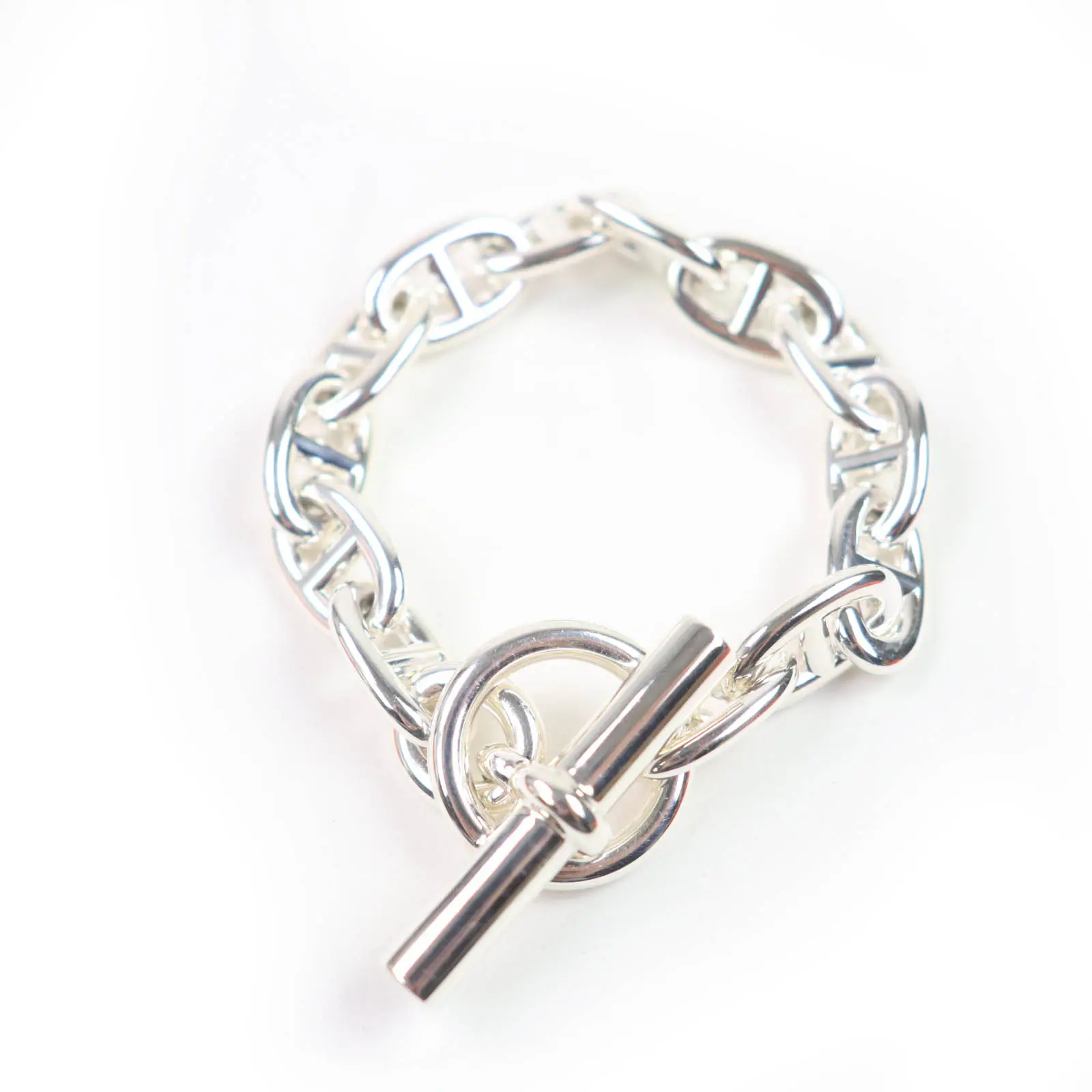 Pre-owned HERMÈS Sterling Silver 925 (Ag925) Small Leather Goods Hermes Chaine d'Ancre AG925 Bracelet