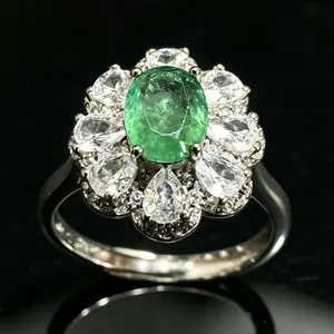 Natural Emerald Statement Ring 925 Sterling Silver Adjustable