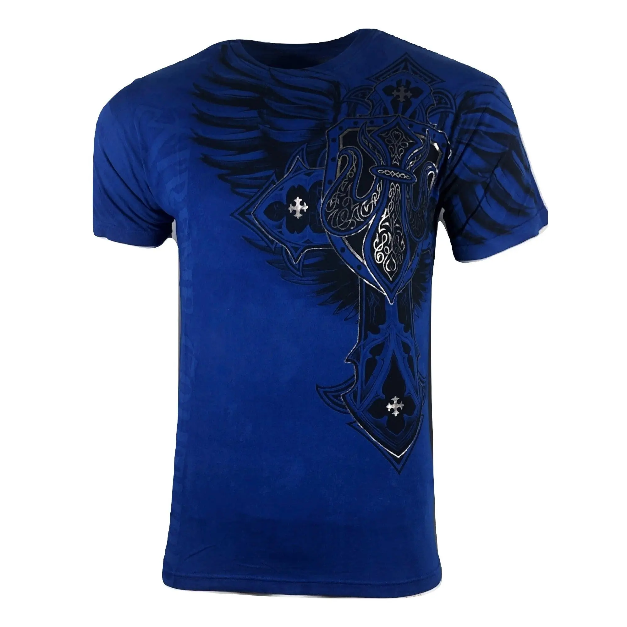 Xtreme Couture By Affliction Men's Short-Sleeve Cotton Round Neck T-Shirt - Lockdown Front Back Print, Vintage Streetwear Casual Top, Fitted Cut, Biker Gothic Edge, Crew Neck