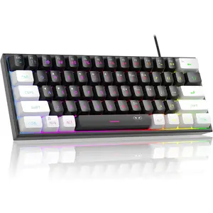 Mini 60% Gaming Keyboard TS91 RGB Backlit 61 Key Ultra-Compact Keyboard for PC, PS4, ONE Gamer (White Black)