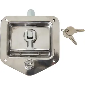 L8815 T-Handle Locking Single Point Latch With Gasket, Comes with 2 Keys, Polished Stainless Steel, For Truck Bed Tool Boxes, Trailer Doors, RVs, Campers, Truck Cap Latch