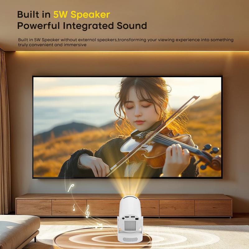 Smart Projector HY300Pro+ with 4K Decode 290ANSI Lumens Auto Keystone Correction Built-in 5W speaker Dual WiFi6 Wireless BT5.4 Android 11 Native 1280*720P for Home Cinema Portable Movie Theater