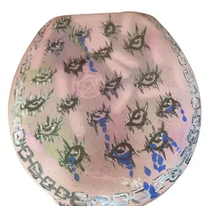 Custom Eye Design Toilet Seat - Interior Design with Unique Eye Pattern and Colorful Accents for Retro Art Deco Style