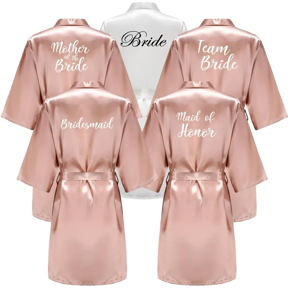 Wedding Bride Bridesmaid Robes for Women Bridal Party Gifts Team Dress Gown Silk Satin Sleepwear Kimono Sexy Summer