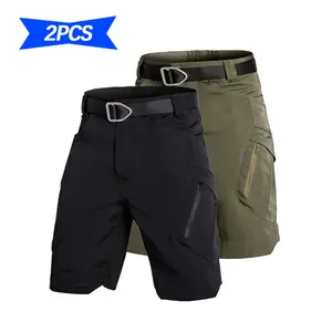 2PCS Men's Tactical Shorts Non-Elastic Fabric with Multiple Pocket Zippers Casual & Durable Waterproof Work Pants Regular Fit Suitable for Outdoor Hiking (Without Belt) Order According to the Size Chart