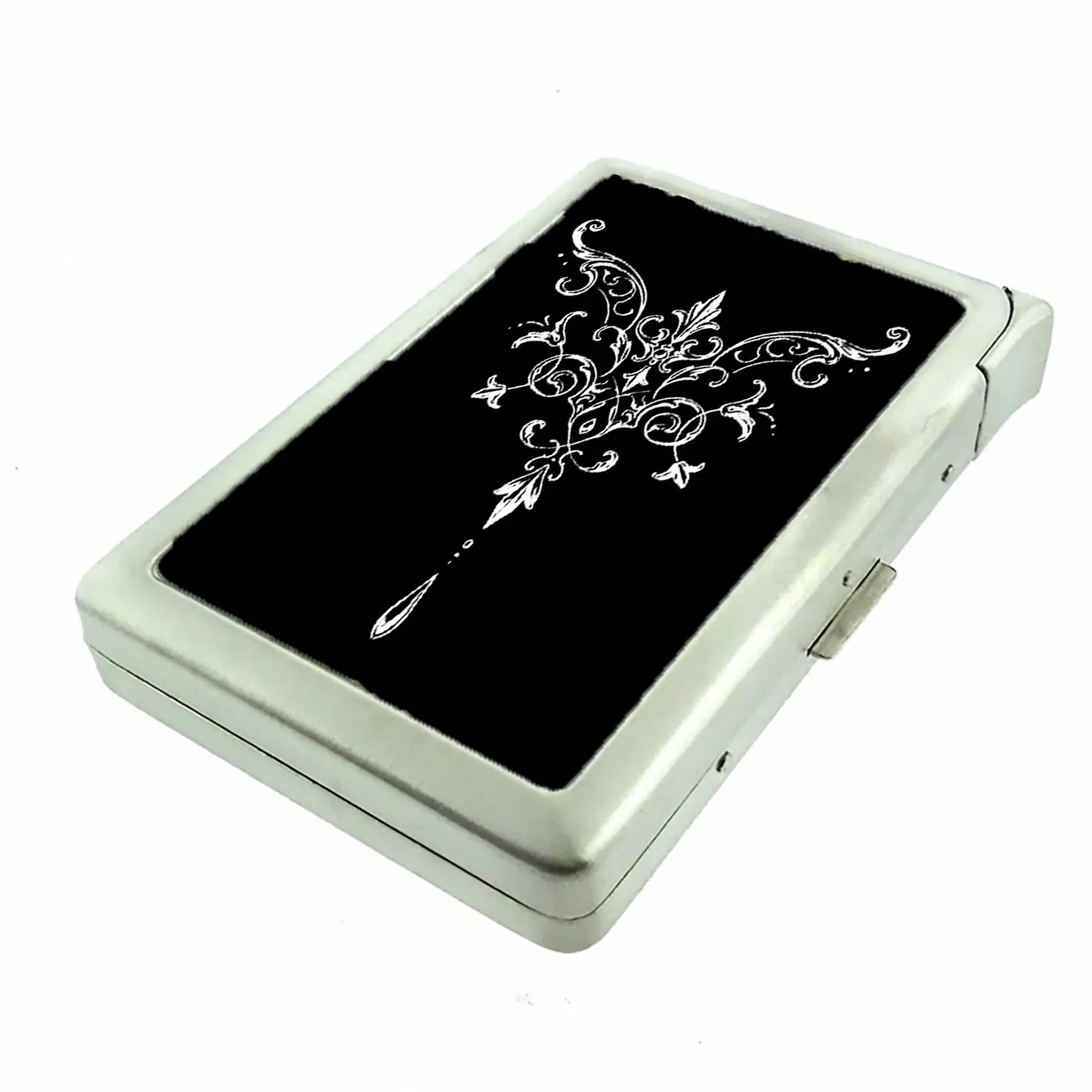 Stencil Art Design Metal Case Wallet with Built in lighter