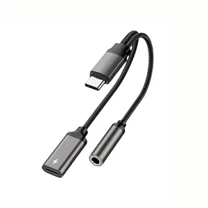 Type-C to 3.5mm Headphone Jack Adapter + Charging, Dual Port Converter for Earphones, Convenient Audio Splitter Type C Wired