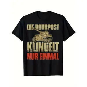 Men'S German Tiger Graphic T-Shirt - Die Rohrpost Klingelt Nur Einmal Design, Soft & Comfortable Black Crew Neck, Bold German Text & Tiger Design, Casual All-season Wear For Enthusiasts, Holiday & Collectible Apparel, German T Shirt