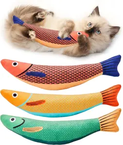 Roll over image to zoom in        6 VIDEOS Potaroma Cat Toys Saury Fish, 3 Pack Catnip Crinkle Sound Toys Soft and Durable, Interactive Cat Kicker Toys for Indoor Kitten Exercise 9.4 Inches for All Breeds