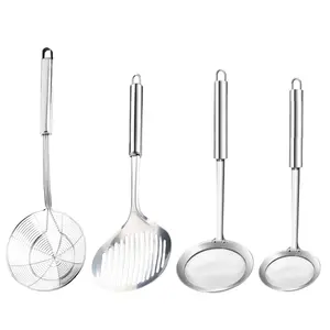4 Pack Stainless Steel Cooking Skimmer Slotted Fish Turner Spatula Spoon Colander Drain Water Filter Spoon Ladle Spider Strainer Skimmer Ladle for Cooking & Frying
