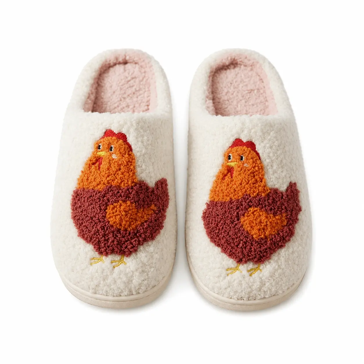 Women's Cozy Winter Slippers, Chicken Design Fuzzy Slides, Soft Closed Toe House Shoes for Home Office and Daily Wear