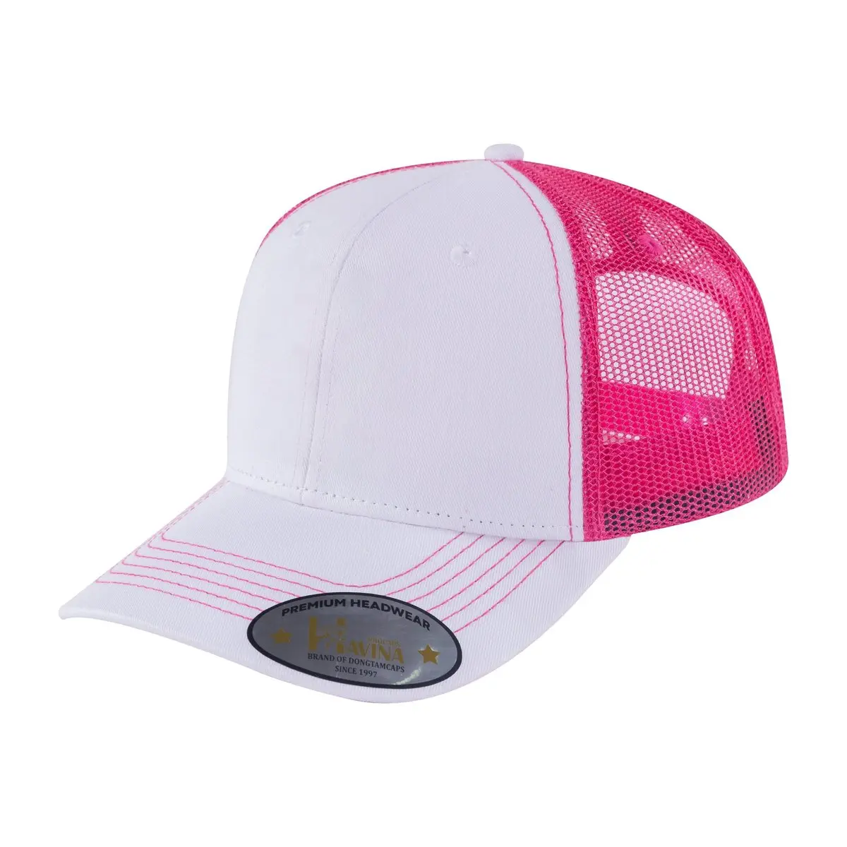 Blank - 6 Panel Trucker Hat - White/Pink