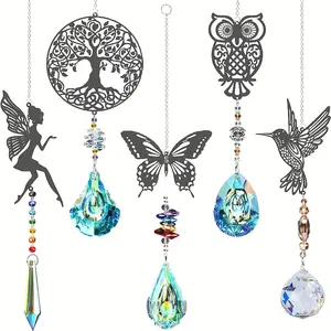 Crystal Catcher with Prism Hanging Window Sun Catcher - 5pcs Indoor Rainbow Maker Decoration, Hangable Owl, Hummingbird, Butterfly Glass Ornaments