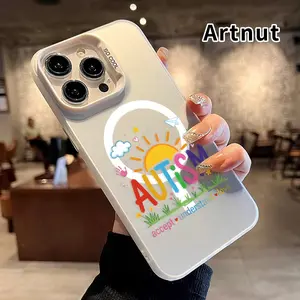 Magnetic Phone Case for iPhone 15 Pro Max 16 Plus 14 13 12 11 E Autism Symbol Pattern Shockproof Silicone PC Back Protection Smartphone Cover Cellphone Protective