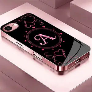 Suitable for [iPhone 16e] Women's high-end phone case，The latest Pink Iridescent Glass Case—choose from 26 premium-look letters.YM99