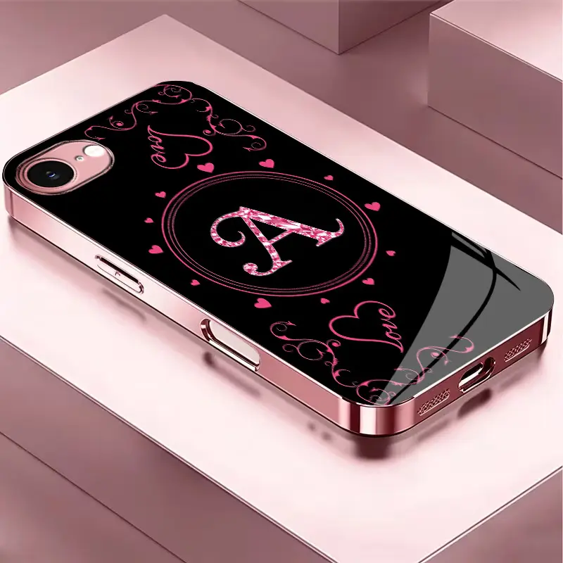 Suitable for [iPhone 16e] Women's high-end phone case，The latest Pink Iridescent Glass Case—choose from 26 premium-look letters.YM99