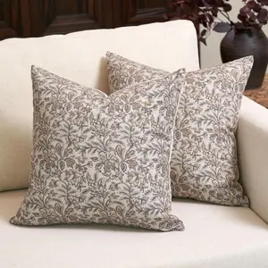 Amor Virisso Floral Throw Pillow Covers 18x18 Set of 2 Vintage Block Print Floral Pattern Pillow Covers Decorative Pillow Covers Couch Pillows for Living Room Farmhouse Accent Sofa Pillows, Red/Sand