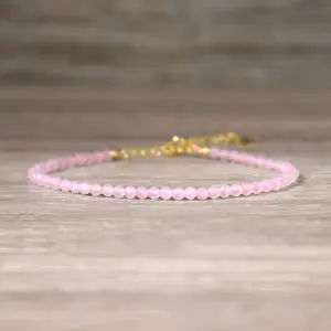 Handmade Rose Quartz Bracelet - 3mm Natural Gemstone Beads Healing  Bracelet - Adjustable Gold Colored Chain -  Perfect Gift for Mother's Day