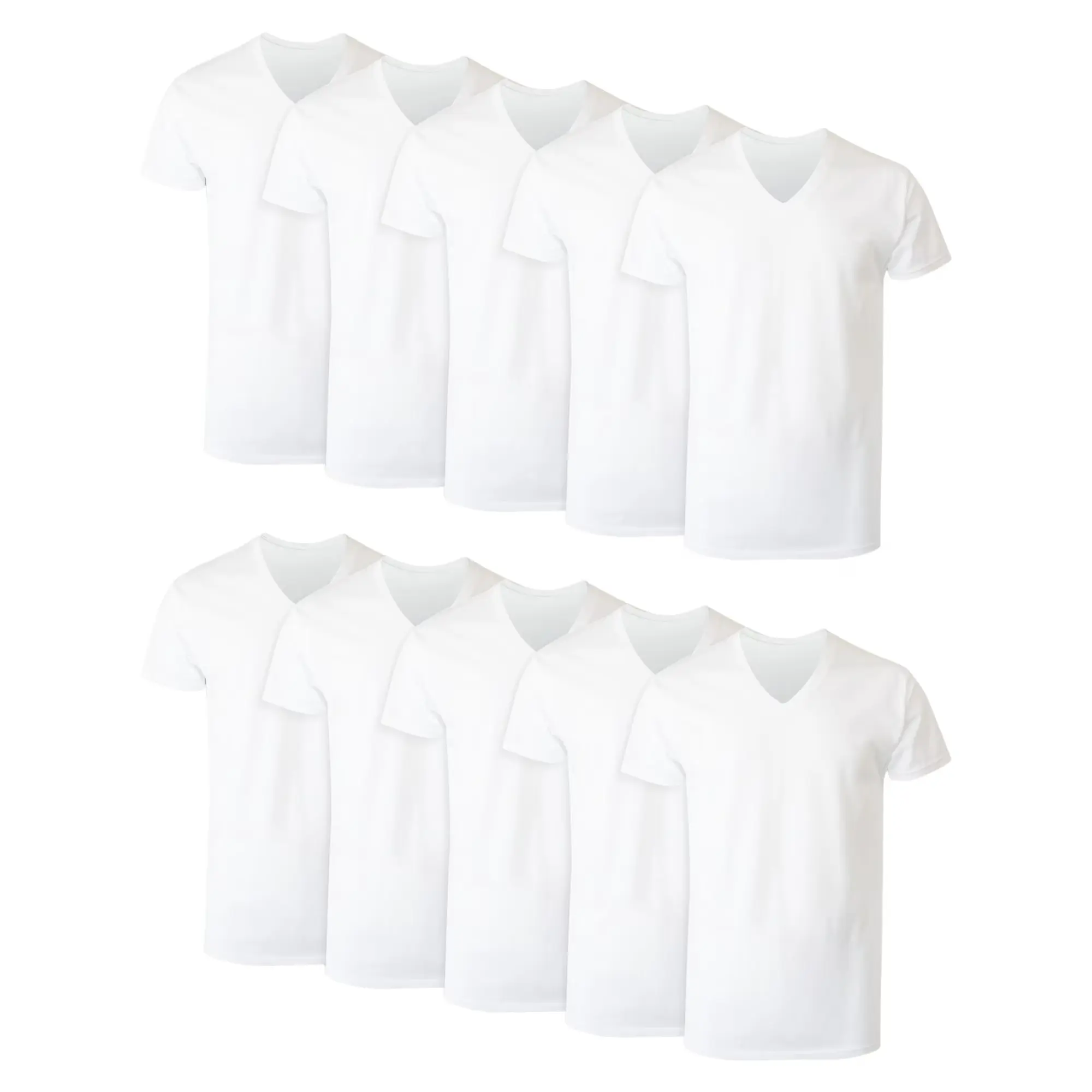 Men’s V-Neck Undershirts 10 Pack, Cotton Tees, Moisture-Wicking White