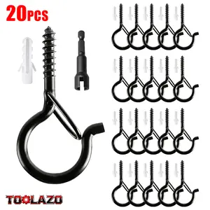 20-Pack Q-Type Hooks with Safety Buckle Lock | Heavy Duty Outdoor Screw Hooks for Hanging String Lights, Christmas Lights, Plant Baskets, Wind Chimes & Bird Feeders | Easy-Release Design for Quick Setup and Seasonal Decorating