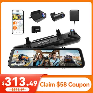 WOLFBOX G900 Tripro Cabin Version 3 Channel 4K Rear View Mirror Camera STARVIS 2 IMX678 Night Vision 4K+1080P+2.5K Front Inside and Rear Mirror Dash Cam 5.8GHz WiFi Voice Control Includes 256GB Card TikTokShopHolidayHaul