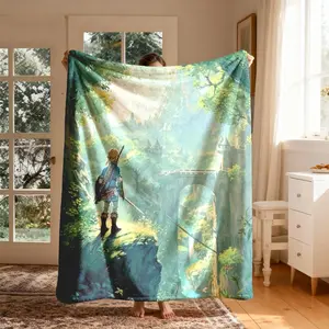 Zelda Legend Adventure Theme Flannel Blanket, Cozy Throw Blanket, Multifunctional Blanket, Large Size, Soft Lightweight Warm, Perfect for Bed Sofa Office Camping Travel Gift