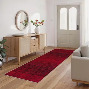 A red vintage-style long runner rug, lightweight and easy-to-clean foldable floor mat, washable and low-maintenance home decor carpet, suitable for hallways, bedrooms, beside the bed, kitchens, and more, Washable Runner Rugs