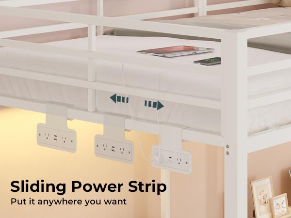 ADORNEVE Triple Bunk Bed with Storage Staircase, RGB Lights & Charging Station, Twin Over Twin, Heavy Duty Metal 3 Bunk Beds with Drawers & Headboard Shelf, Safety Guardrails, for Kids