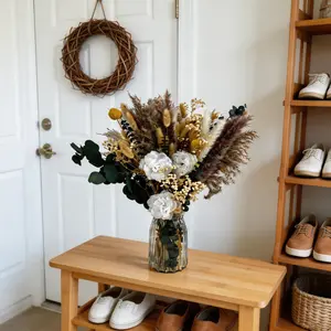 Boho Dried Flower Arrangement with Vase, Preserved Eucalyptus, All Natural Dried Flowers